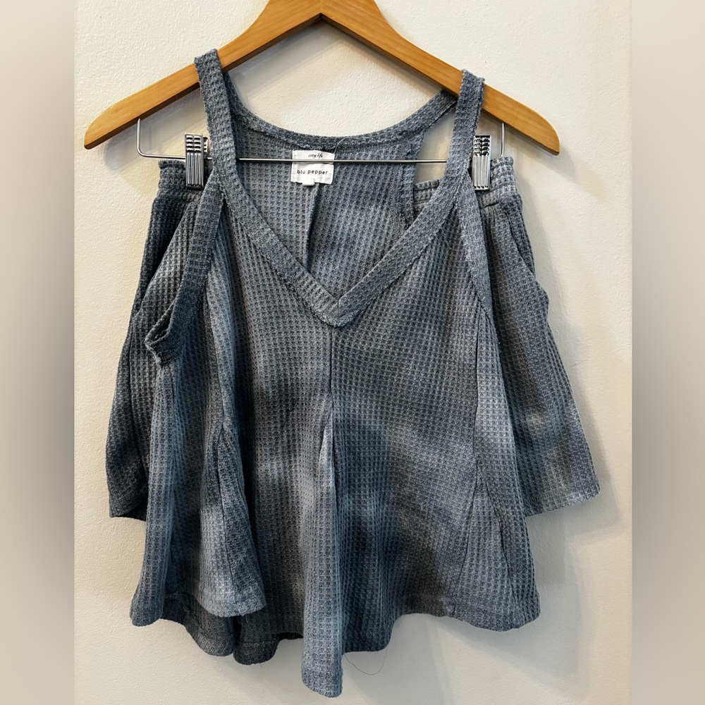 Blu Pepper Blue/Gray Waffle Knit Lounge Set - M